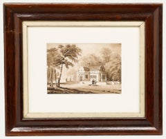H.G – gerahmtes Aquarell des frühen 19. Jahrhunderts, Design für ein Maison de Campagne
