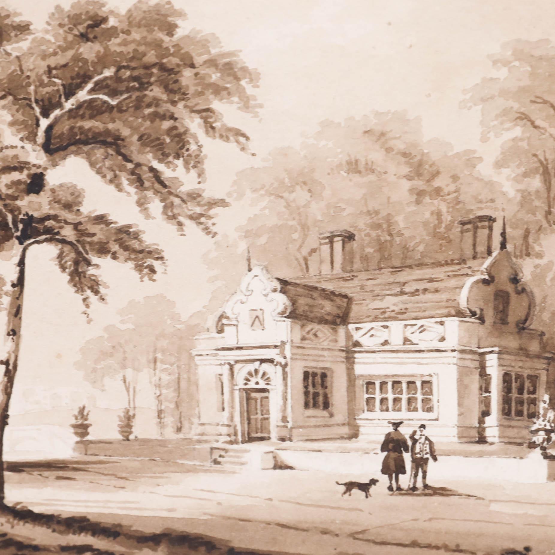 Aquarelle du début du 19e siècle encadrée H.G, conçue pour une Maison de Campagne - Blanc Landscape Art par Unknown