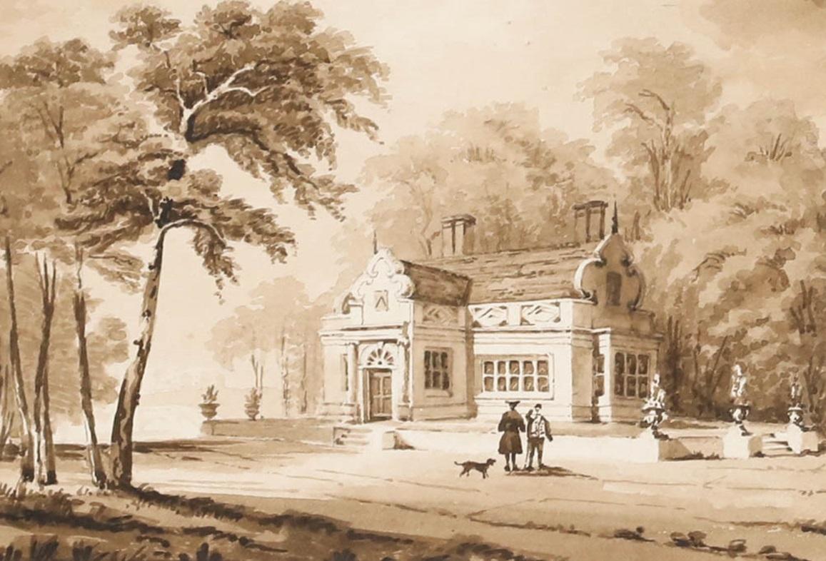 Aquarelle du début du 19e siècle encadrée H.G, conçue pour une Maison de Campagne en vente 1