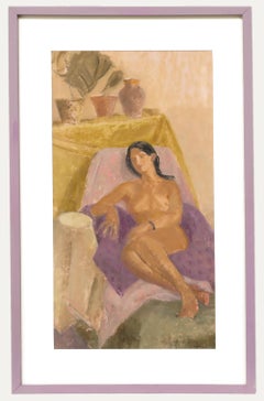 Janet A. Freeman - Pastel du 20e siècle encadré, nu sur tissu mauve