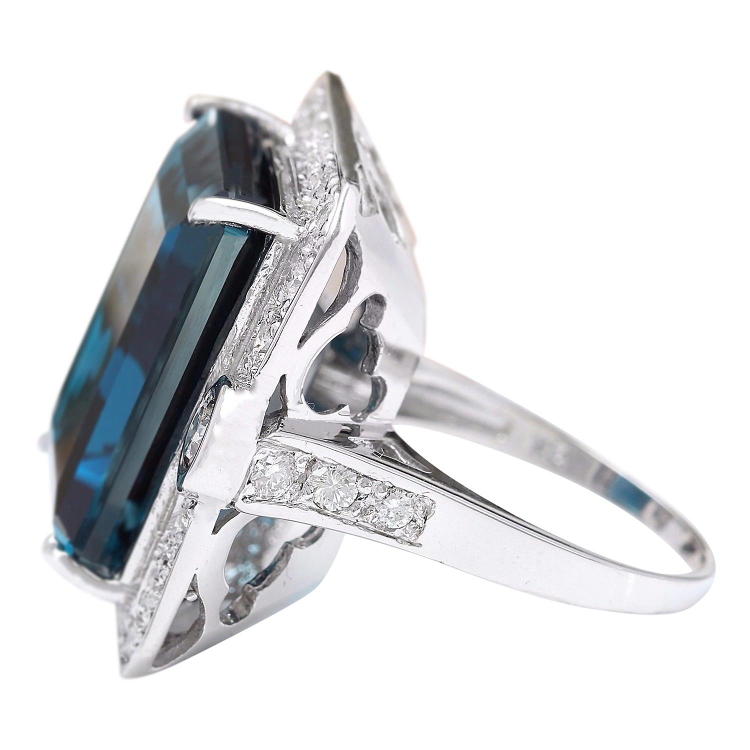 Emerald Cut Natural Topaz Diamond Ring In 14 Karat Solid White Gold  For Sale