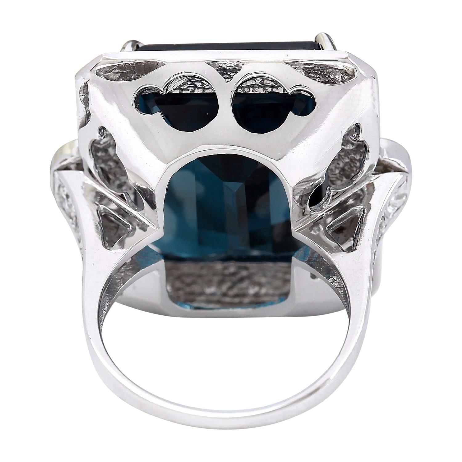 Natural Topaz Diamond Ring In 14 Karat Solid White Gold  In New Condition For Sale In Los Angeles, CA