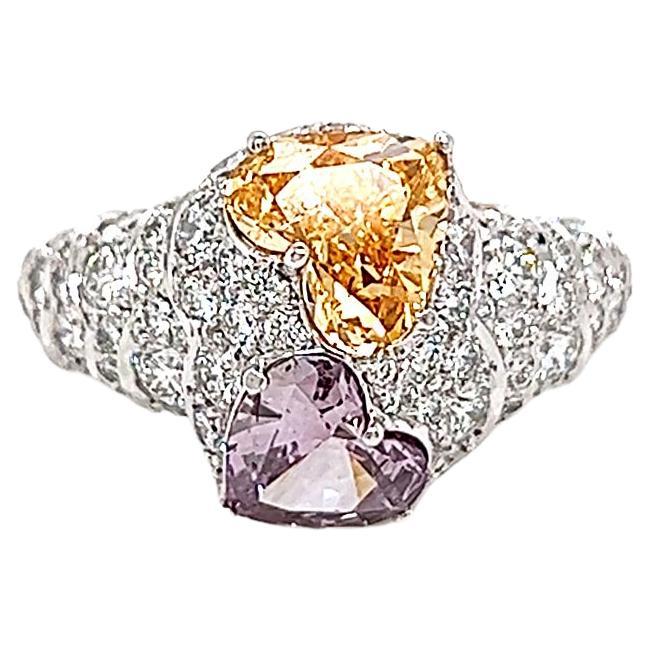 3.20 Total Carat Fancy Purple & Yellow Diamond Ladies Engagement Ring GIA