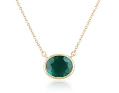 3.20ct 14K Oval Cut Emerald Bezel Set Pendant Necklace East to West May