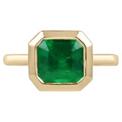 3.20ct 18K AAA+ Fine Quality Asscher Cut Colombian Emerald Solitaire Bezel Ring