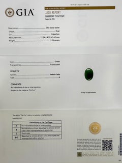 3.20ct GIA Certified Jadeite A Grade Jade Untreated Yellow Gold Oval Signet Ring