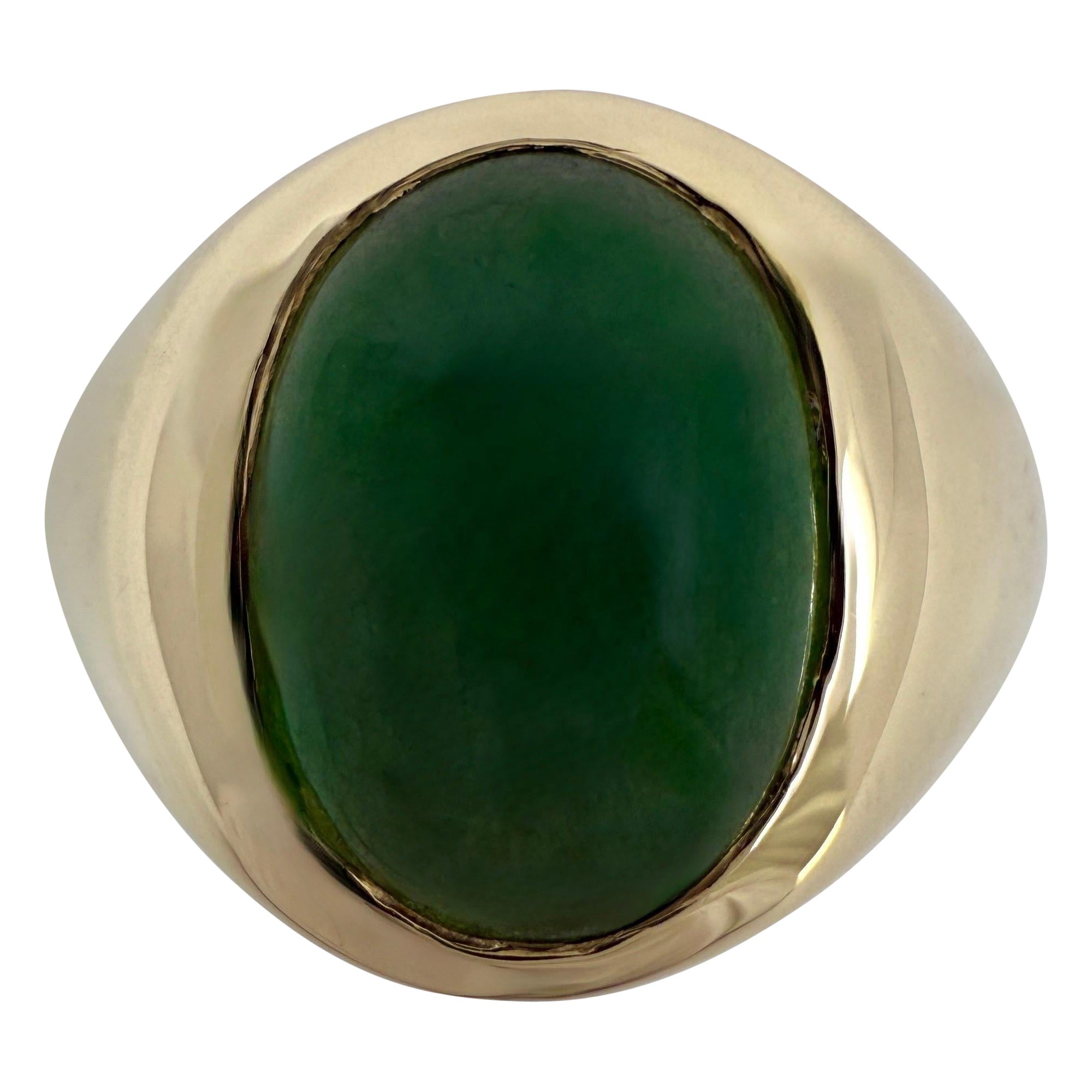 3.20ct GIA Certified Jadeite A Grade Jade Untreated Yellow Gold Oval Signet Ring