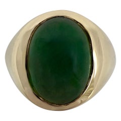 3.20ct GIA Certified Jadeite A Grade Jade Untreated Yellow Gold Oval Signet Ring