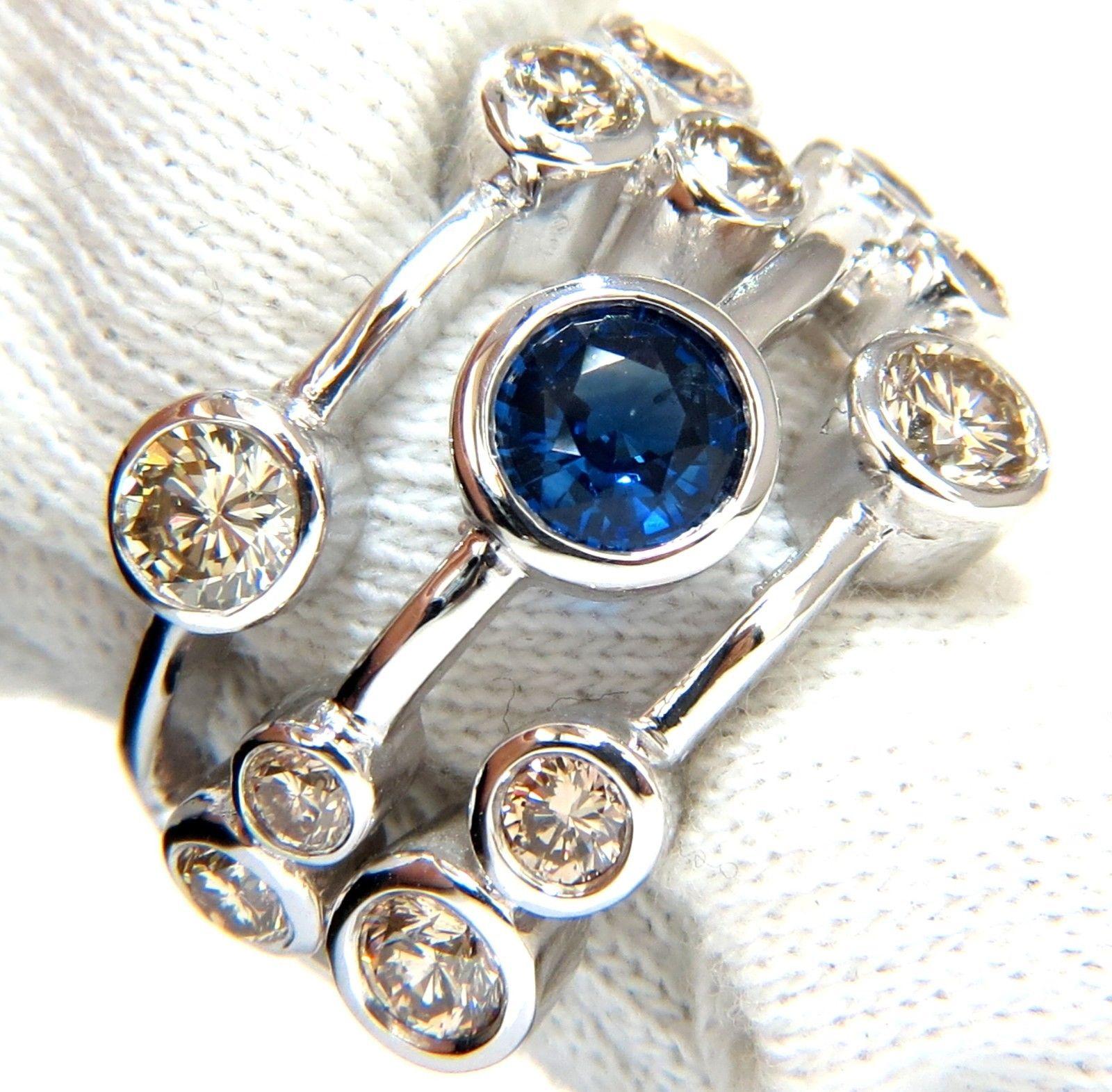 Round Cut 3.20ct Natural Sapphire Fancy Brown Diamonds Ring 14KT Station Flush Deco For Sale