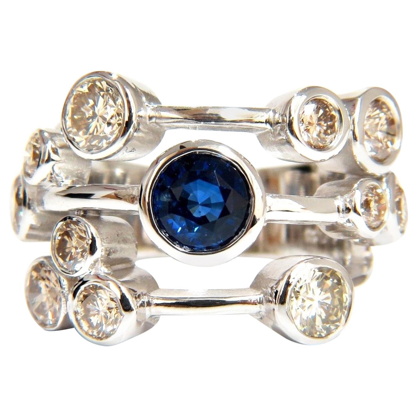 3.20ct Natural Sapphire Fancy Brown Diamonds Ring 14KT Station Flush Deco For Sale