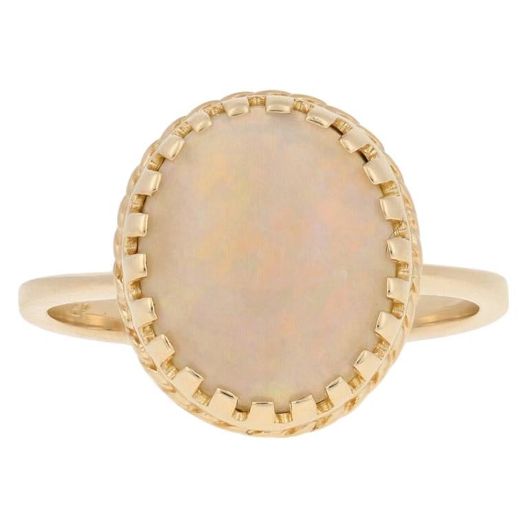 For Sale:  3.20ct Oval Cabochon Cut Opal Ring, 14k Yellow Gold Cocktail Solitaire