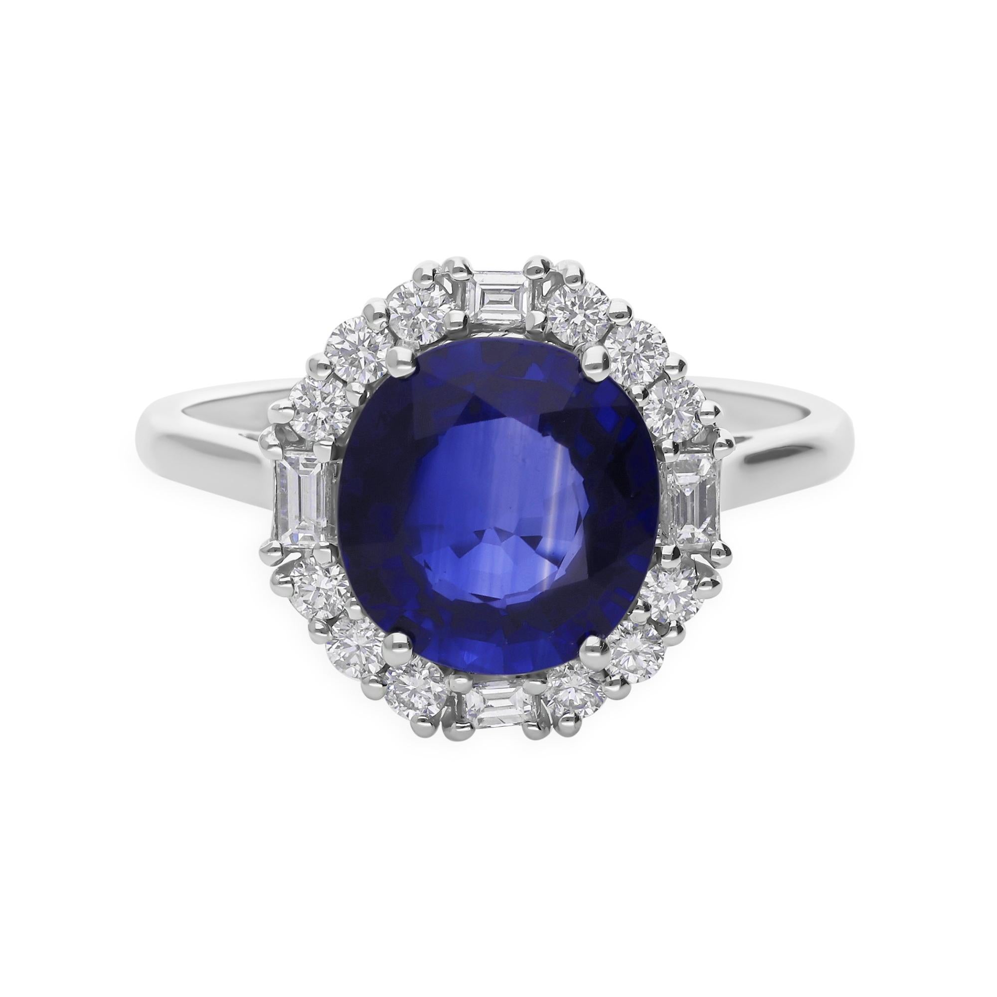 in vendita:  Anello di fidanzamento aureolato con diamante da 3,20 carati e zaffiro blu rotondo da 0,38 carati in oro bianco 14 carati 4