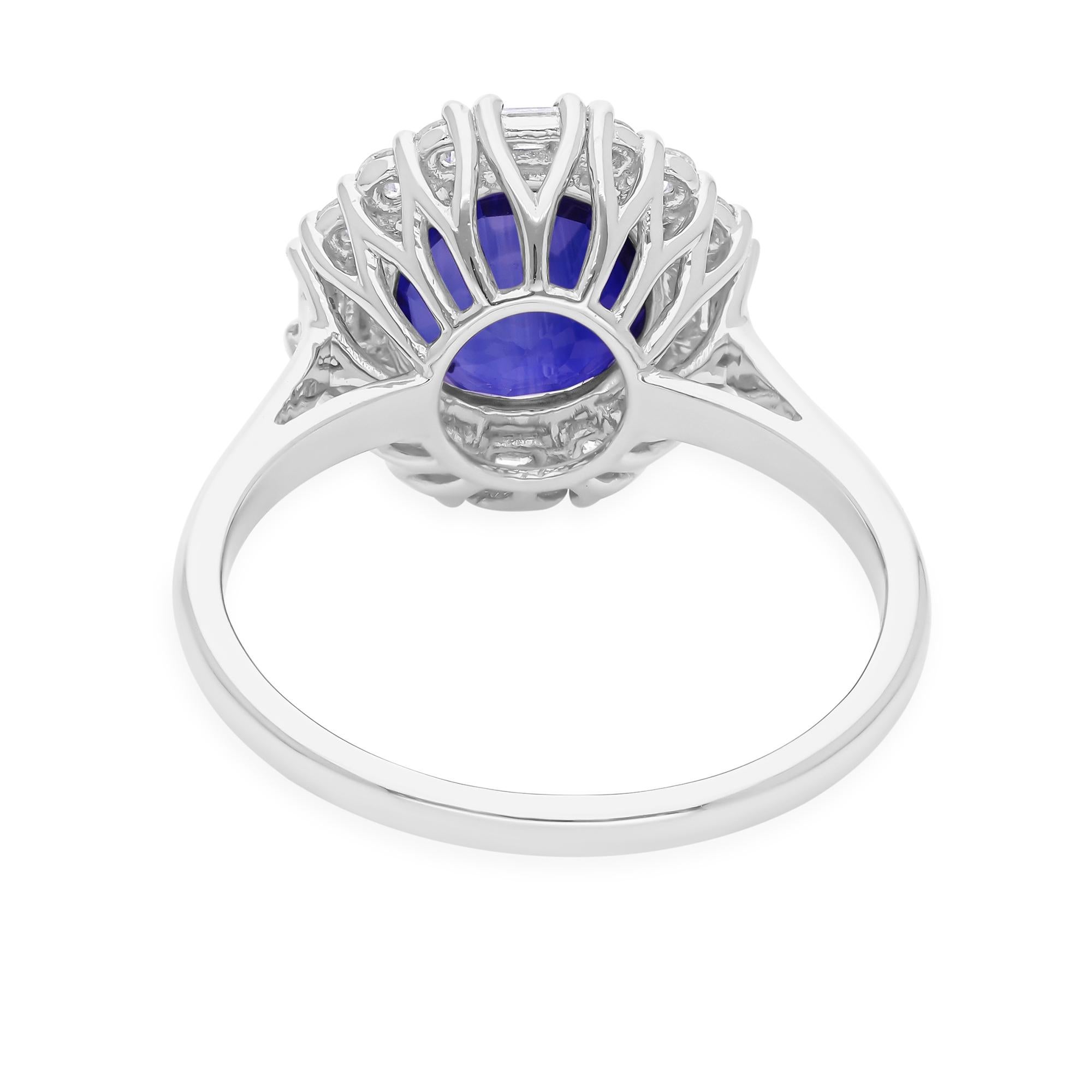 in vendita:  Anello di fidanzamento aureolato con diamante da 3,20 carati e zaffiro blu rotondo da 0,38 carati, oro bianco 18 carati 4