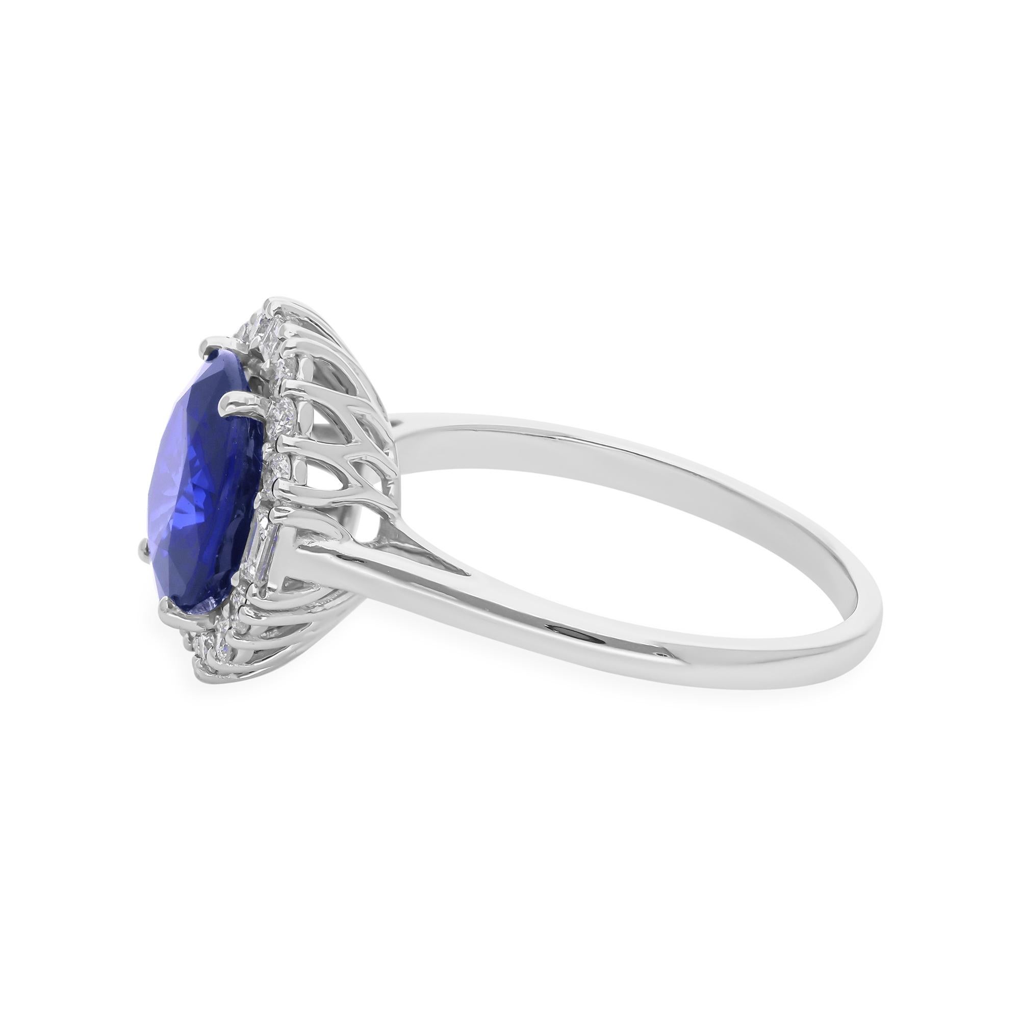 in vendita:  Anello di fidanzamento aureolato con diamante da 3,20 carati e zaffiro blu rotondo da 0,38 carati, oro bianco 18 carati 7