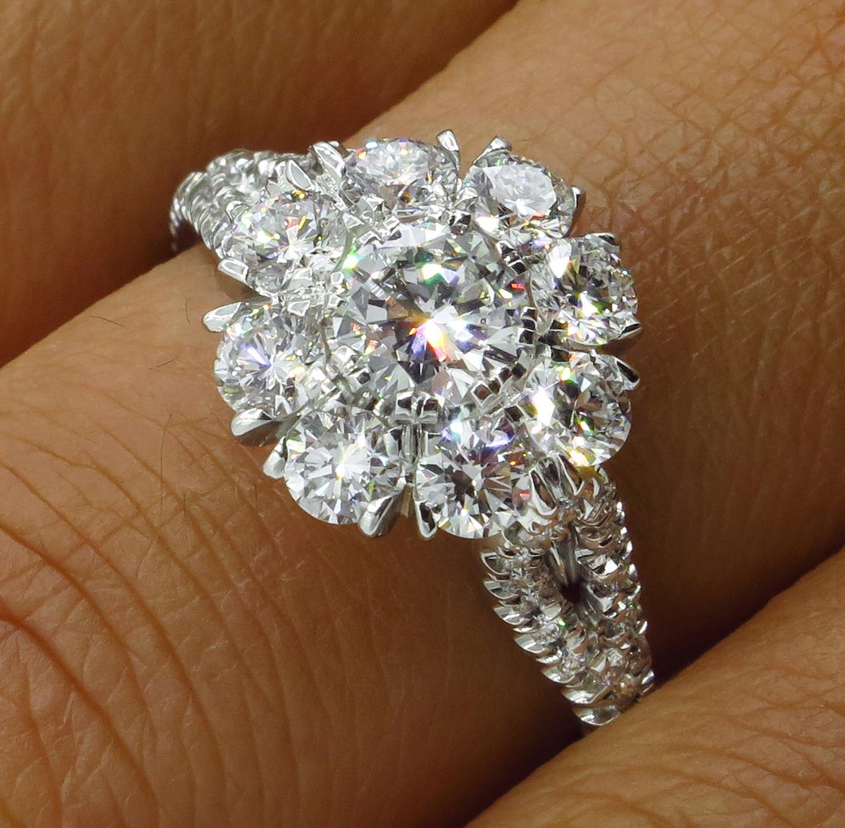 3.20 Carat Round Diamond Cluster Engagement Wedding Anniversary Platinum Ring 6