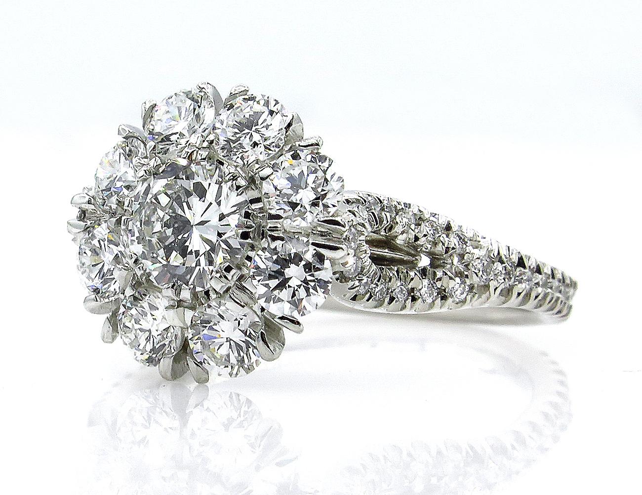 Round Cut 3.20 Carat Round Diamond Cluster Engagement Wedding Anniversary Platinum Ring