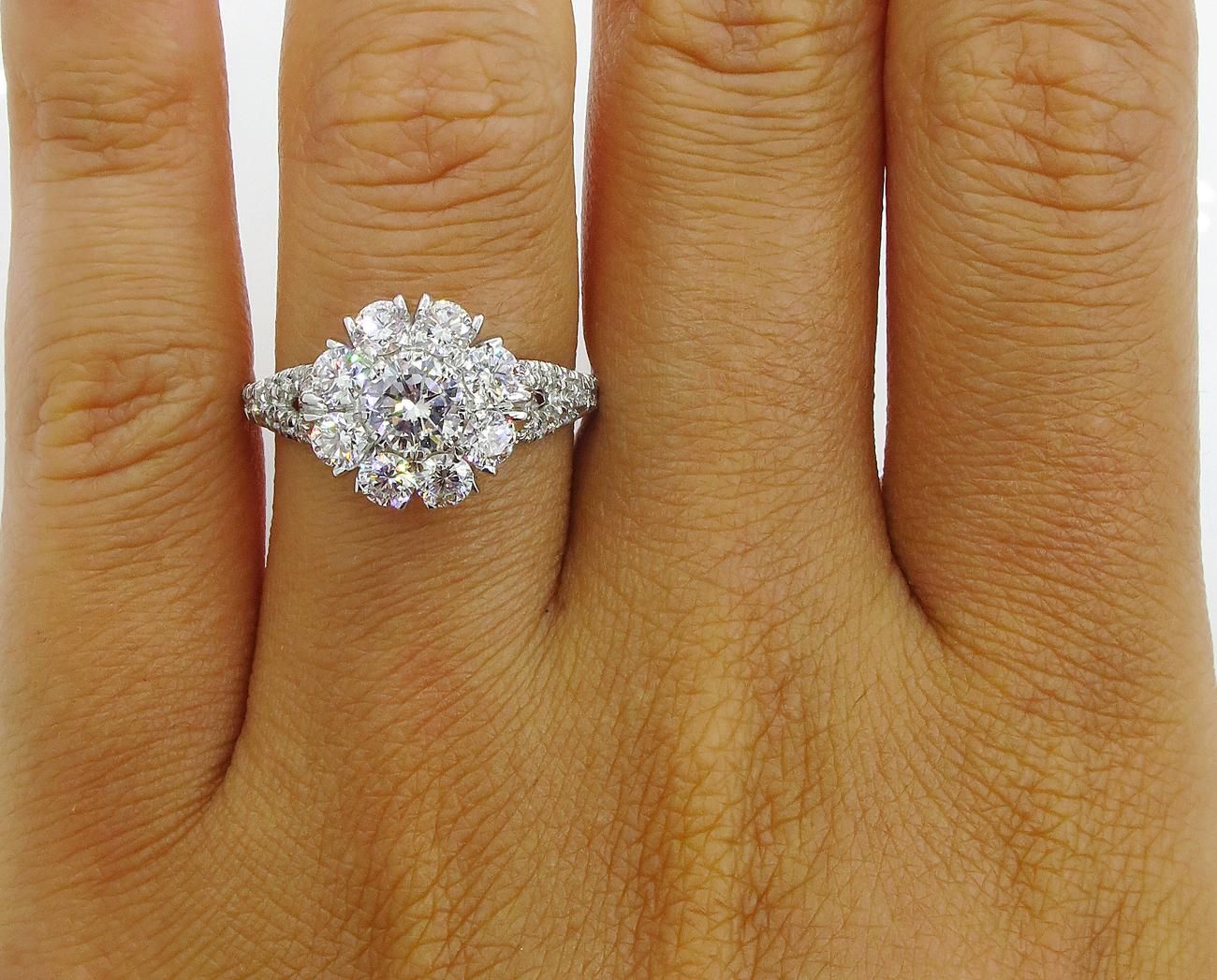 3.20 Carat Round Diamond Cluster Engagement Wedding Anniversary Platinum Ring 4