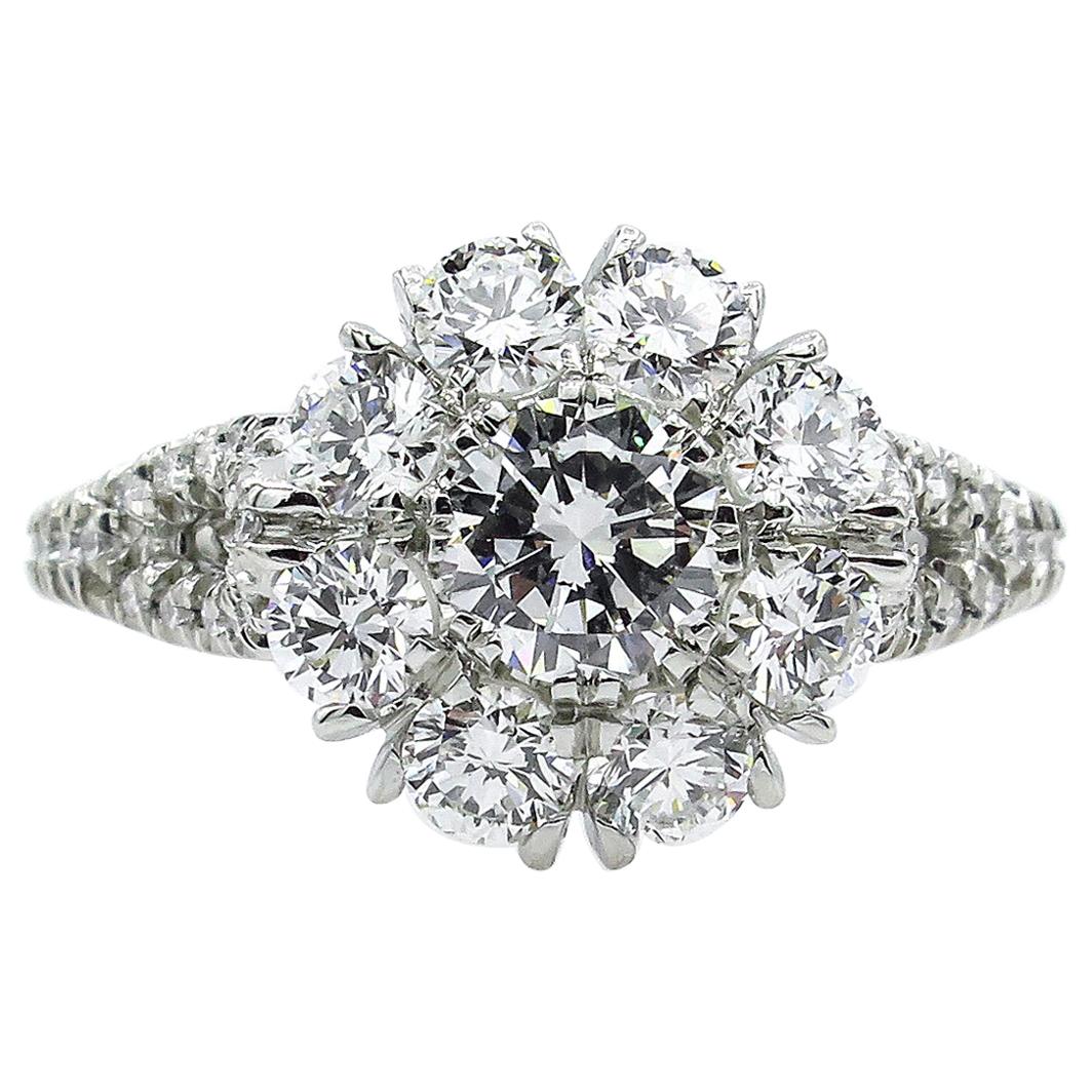 3.20 Carat Round Diamond Cluster Engagement Wedding Anniversary Platinum Ring