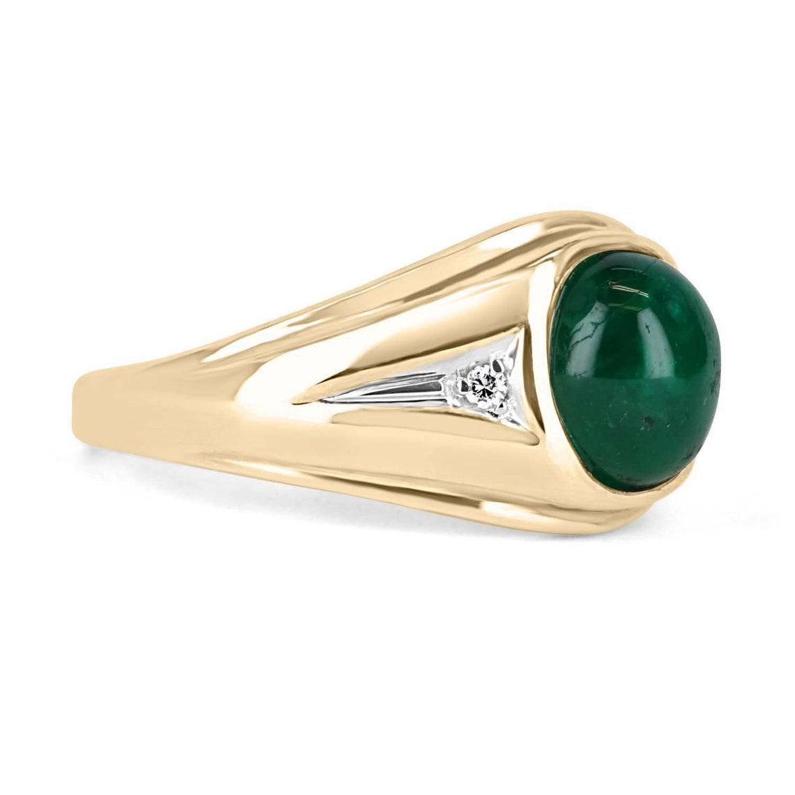 3,20tcw Ovaler natürlicher Smaragd Cabochon & Diamant Drei Stein Ring (Moderne) im Angebot