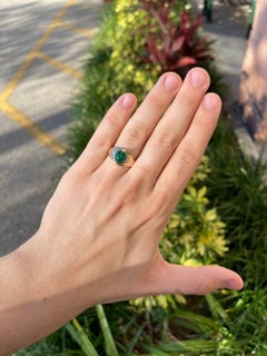 3.20tcw Oval Natural Emerald Cabochon & Diamond Three Stone Ring
