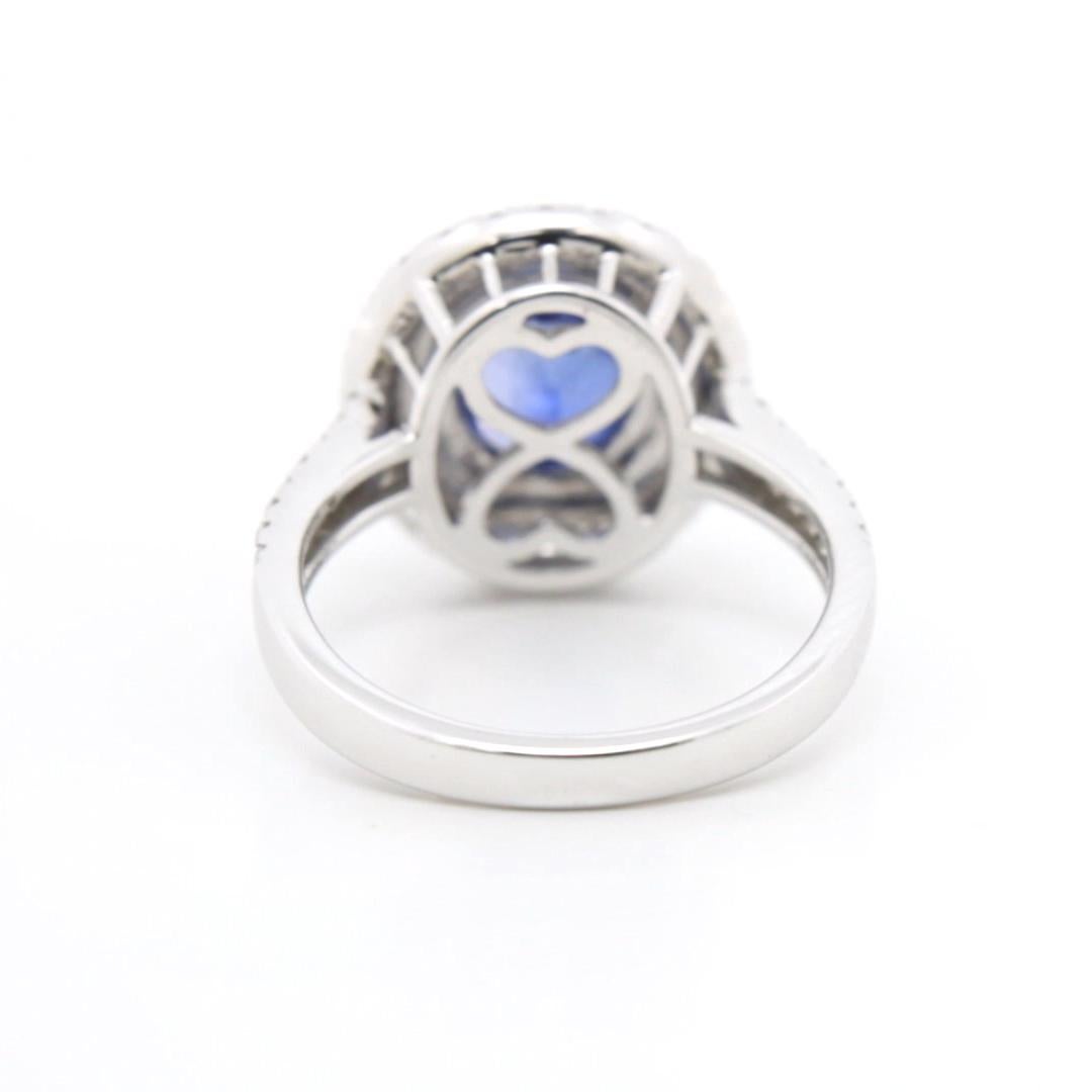 Edwardian 3.21 Carat Blue Sapphire Double Halo Diamond Ring in 18K White Gold For Sale