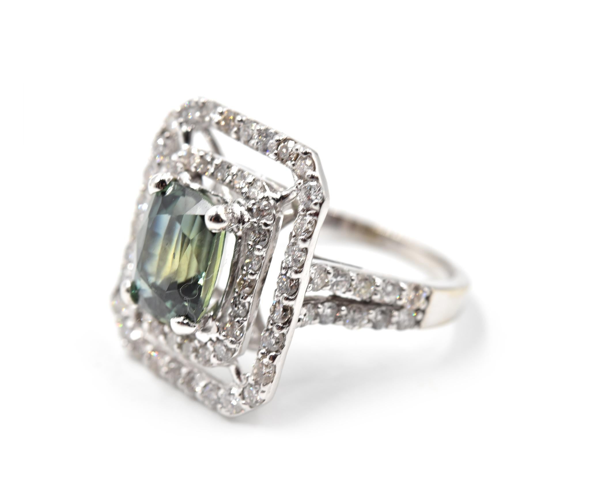 Oval Cut 3.21 Carat Deniyaya Sapphire and Diamond 14 Karat White Gold Ring For Sale