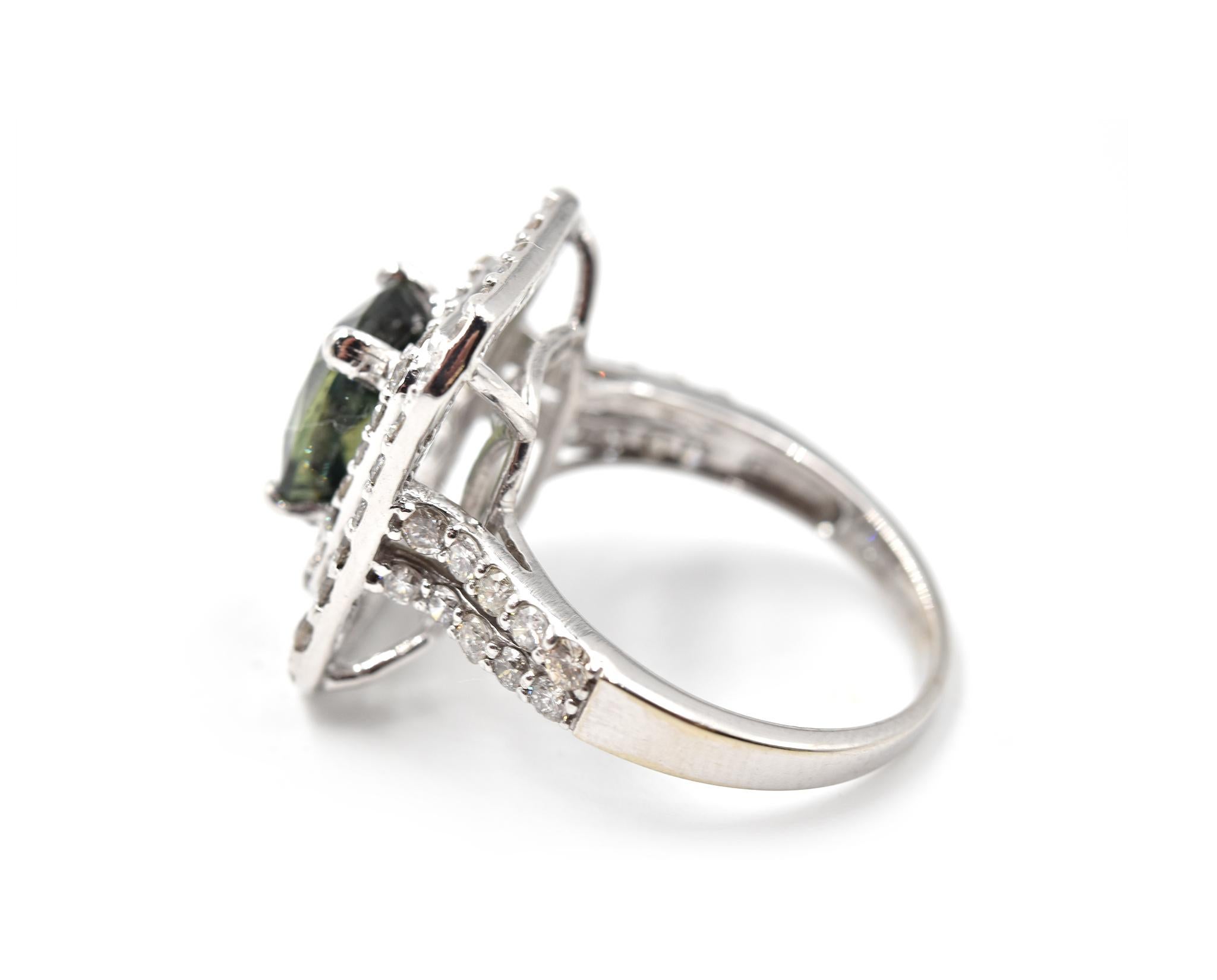 3.21 Carat Deniyaya Sapphire and Diamond 14 Karat White Gold Ring In Excellent Condition For Sale In Scottsdale, AZ