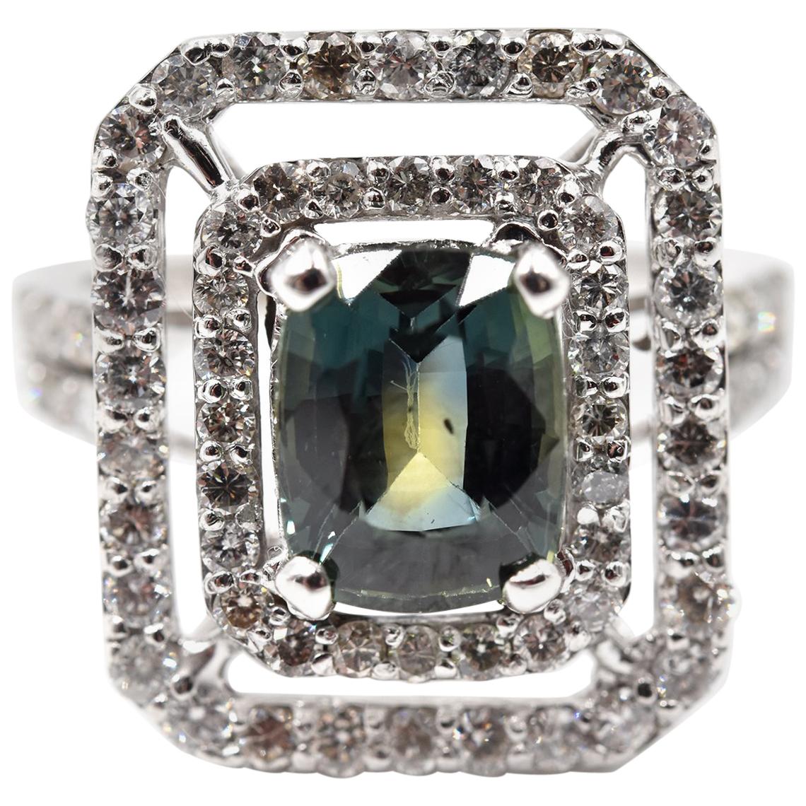 3.21 Carat Deniyaya Sapphire and Diamond 14 Karat White Gold Ring For Sale