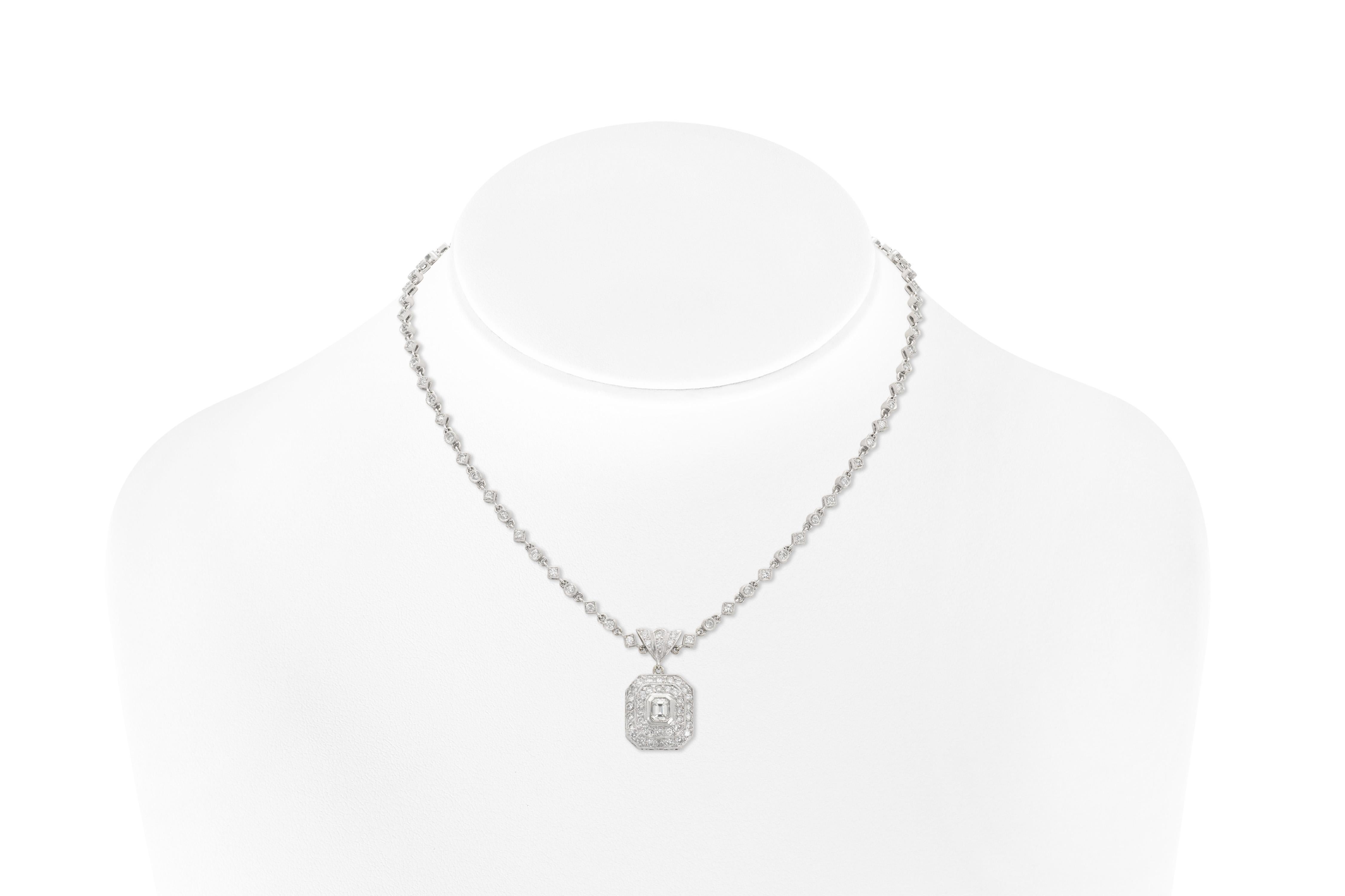 Emerald Cut 3.21 Carat Diamond Pendant Necklace For Sale