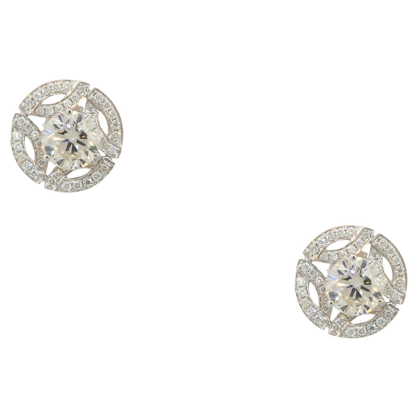 3.21 Carat Diamond Stud Earrings with Diamond Jackets 14 Karat in Stock For Sale