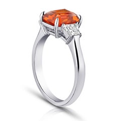 3.21 Carat Emerald Cut Orange Sapphire and Diamond Ring