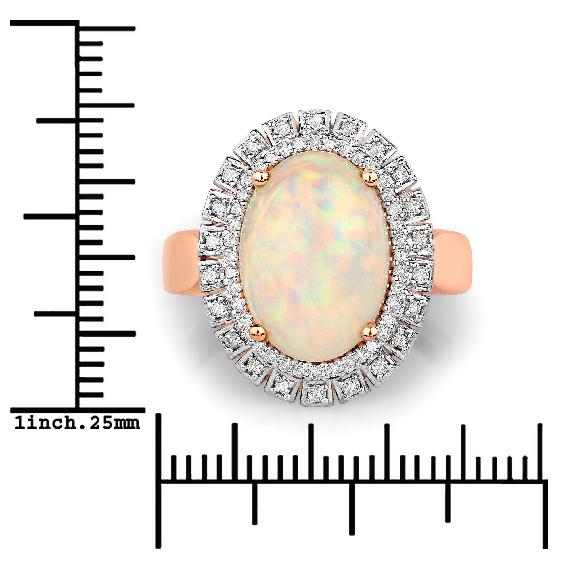3.21 Carat Ethiopian Opal and Diamond 14 Karat Rose Gold Ring In New Condition In Great Neck, NY