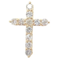 Pendentif croix en or jaune 14 carats et diamants naturels de 3,21 carats