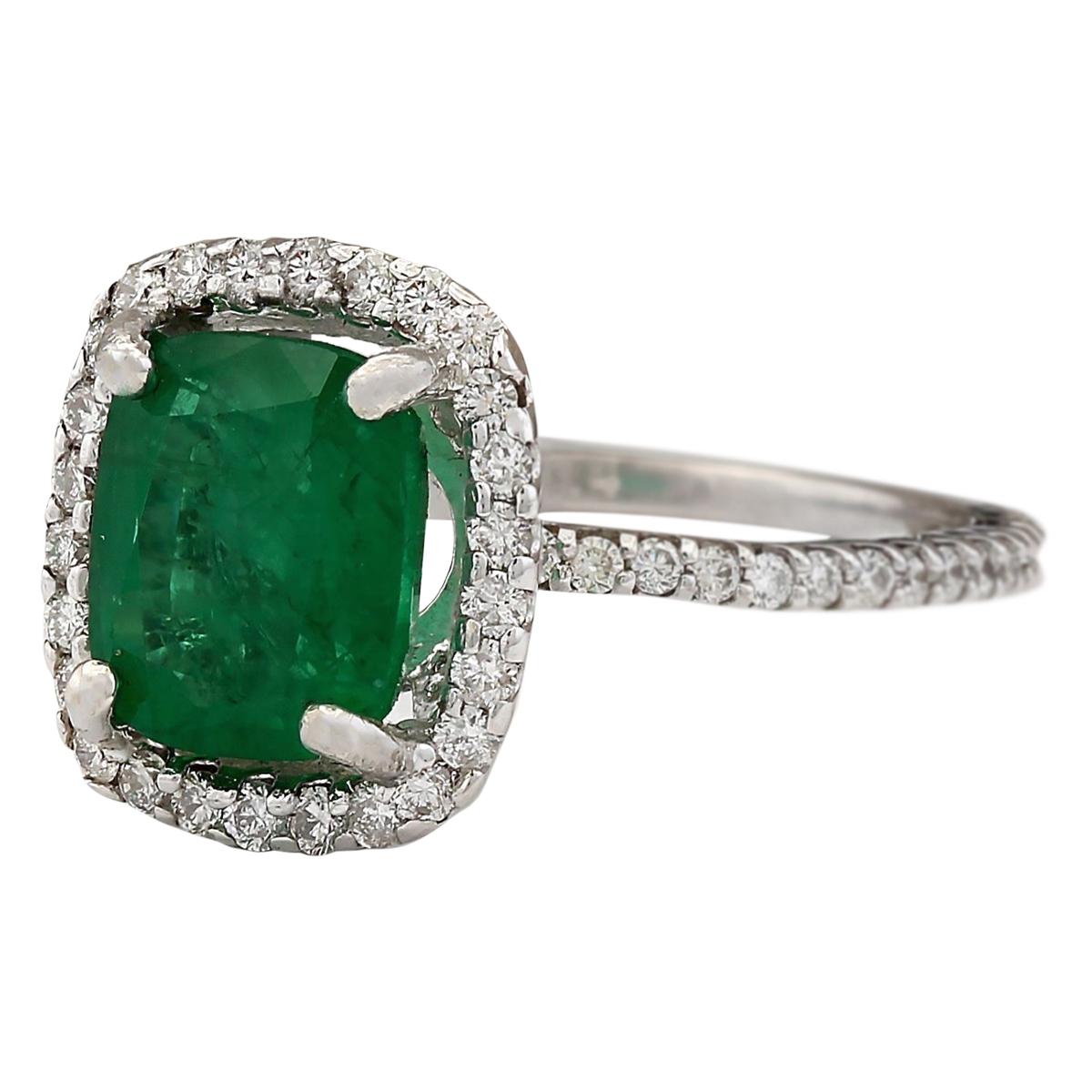 3.21 Carat Natural Emerald 14 Karat White Gold Diamond Ring
Stamped: 14K White Gold
Total Ring Weight: 4.1 Grams
Total Natural Emerald Weight is 2.46 Carat (Measures: 9.00x7.00 mm)
Color: Green
Total Natural Diamond Weight is 0.75 Carat
Color: F-G,