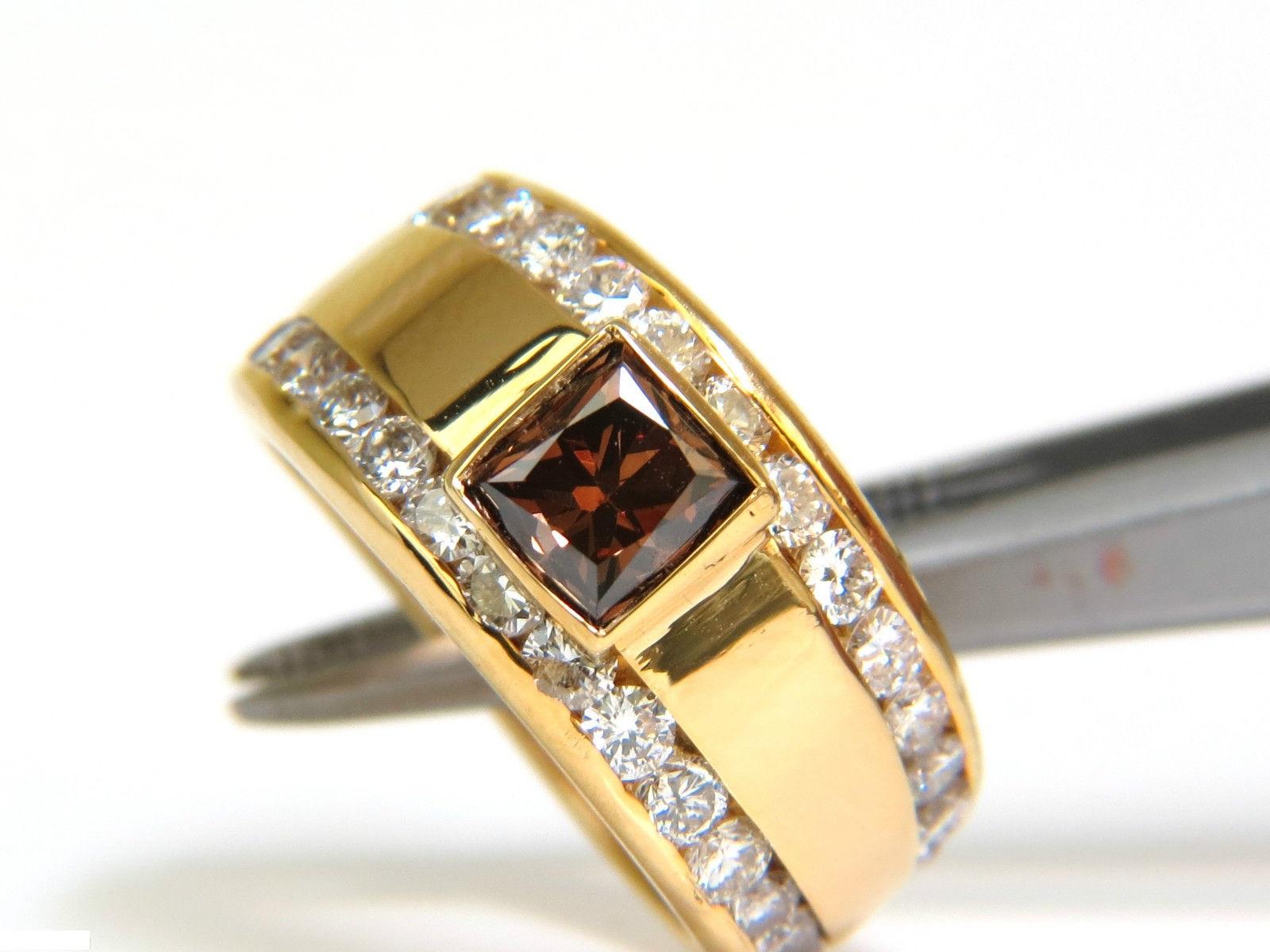 3.21 Carat Natural Fancy Vivid Brown Diamond Ring 14 Karat VS For Sale 3