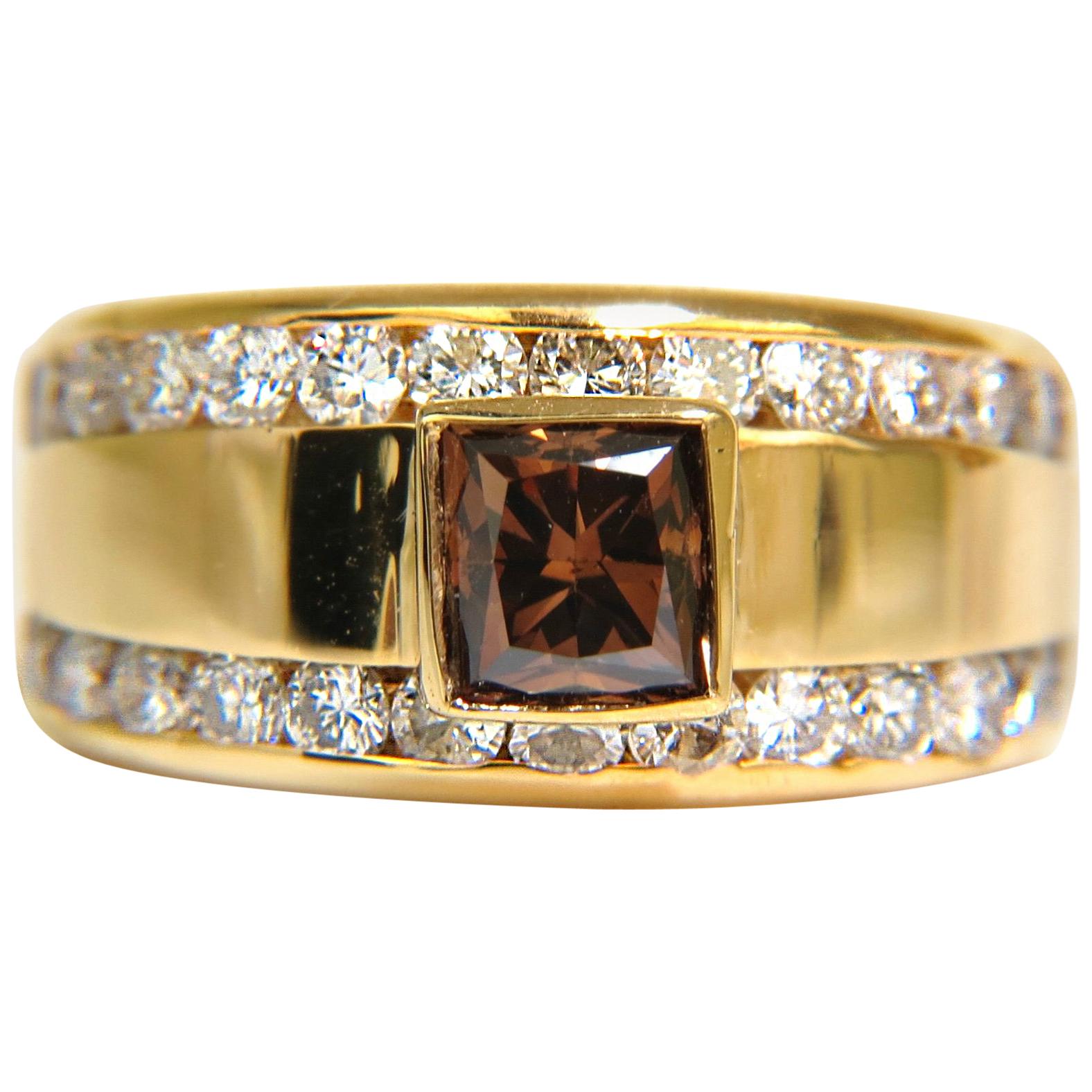 3.21 Carat Natural Fancy Vivid Brown Diamond Ring 14 Karat VS For Sale