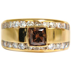 3.21 Carat Natural Fancy Vivid Diamonds Brown Ring 14 Karat VS