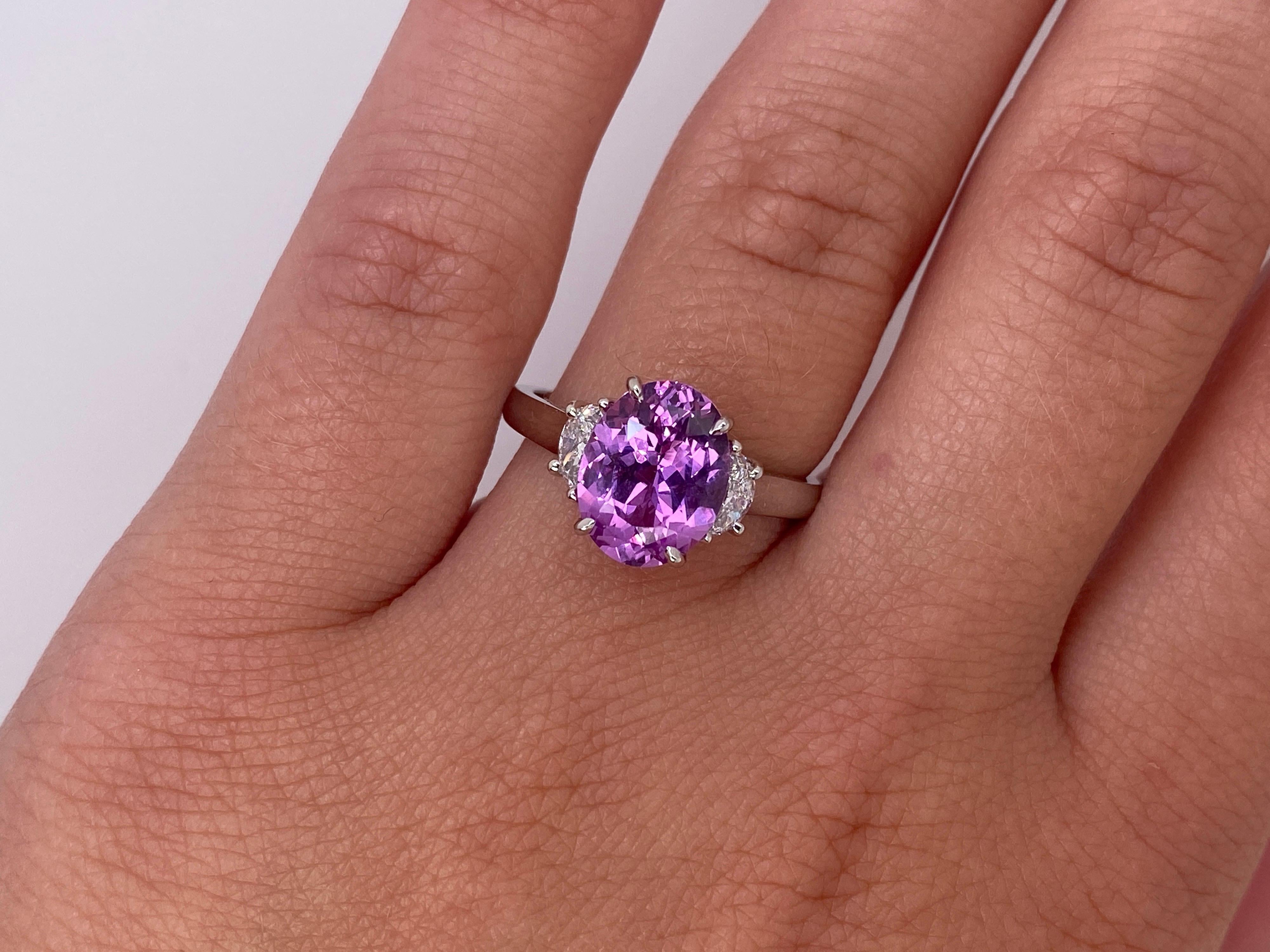 Women's 3.21 Carat Oval Pink Sapphire and Diamond Ring For Sale