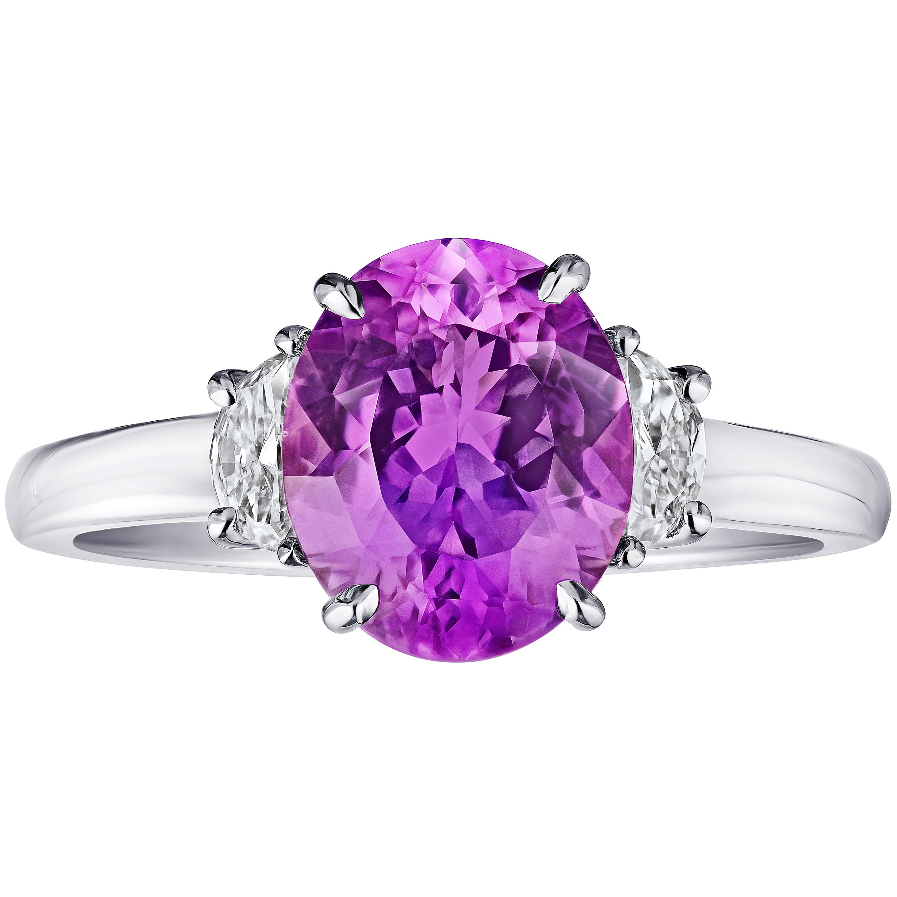 3.21 Carat Oval Pink Sapphire and Diamond Ring For Sale