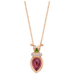 3.21Ct Royal Purple Garnet And Tsavorite 18K Rose Gold Diamond Pendant Necklace