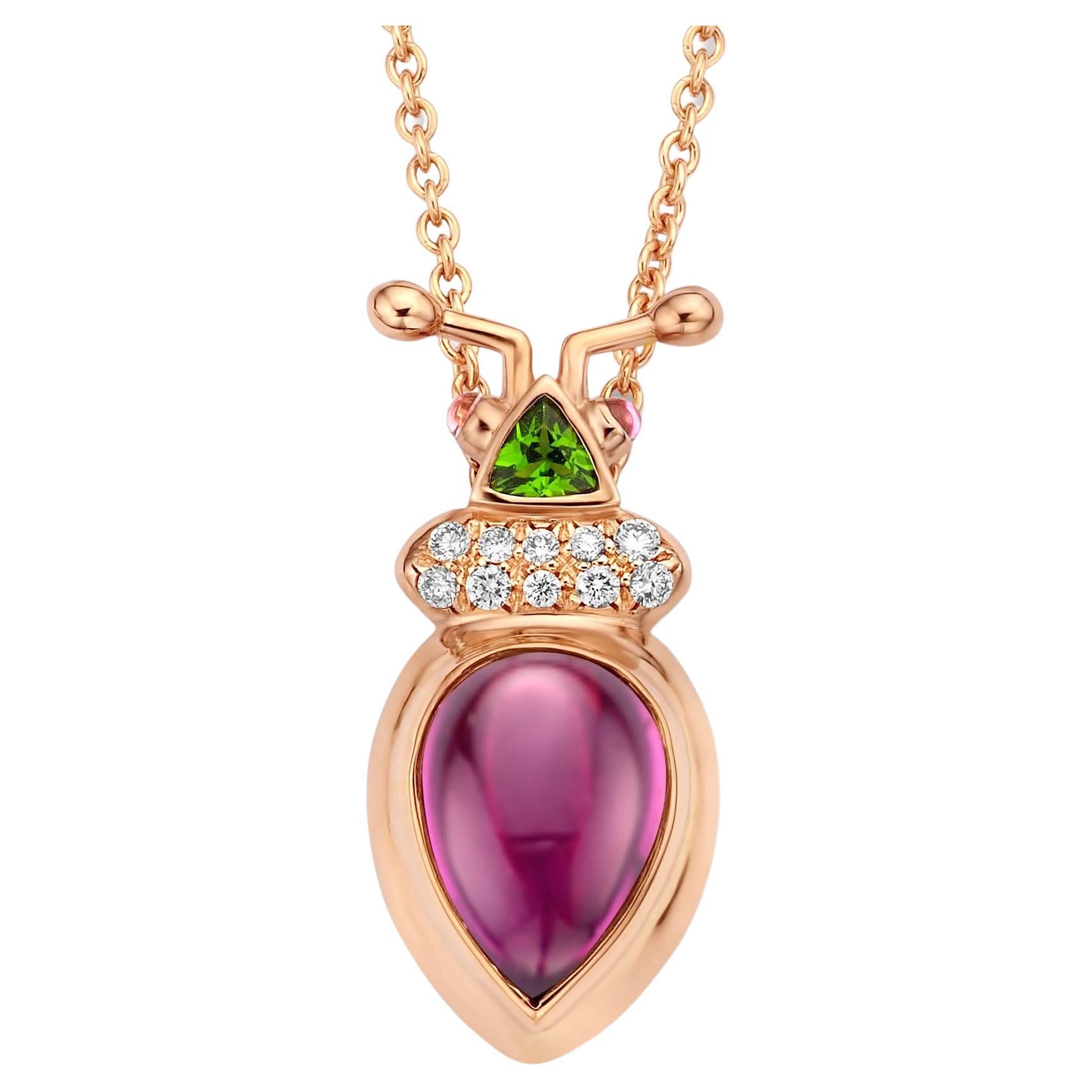 Collier pendentif en or rose 18 carats avec grenat violet royal de 3,21 carats et tsavorite