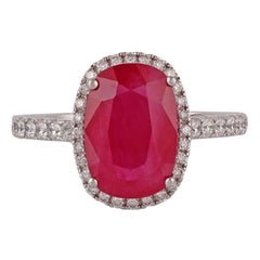 3.21 Carat Ruby and Diamond Ring Studded in 18 Karat White Gold