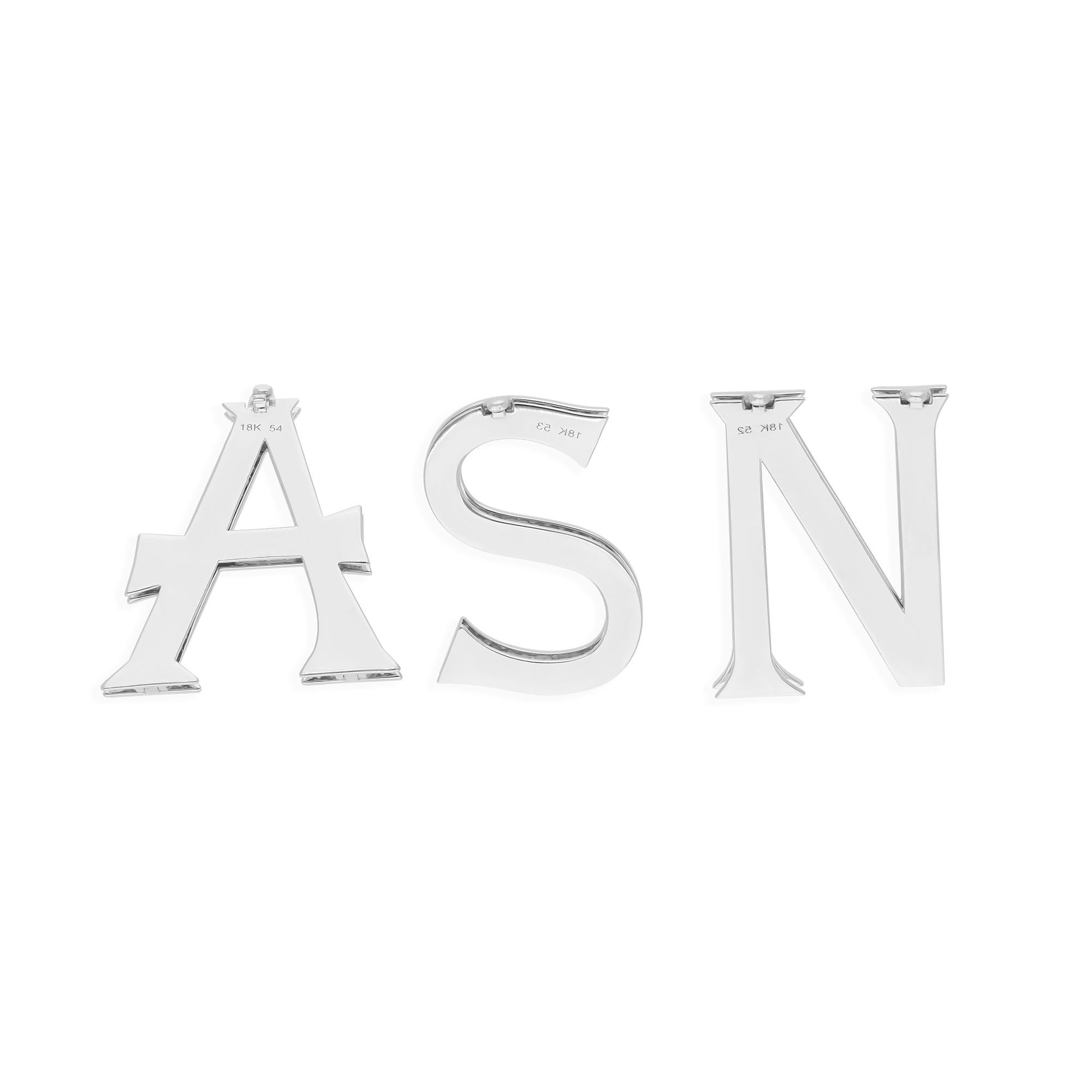 Modern 3.21 Carat SI/H Diamond Pave Three Alphabet Pendant 18 Karat White Gold Jewelry For Sale