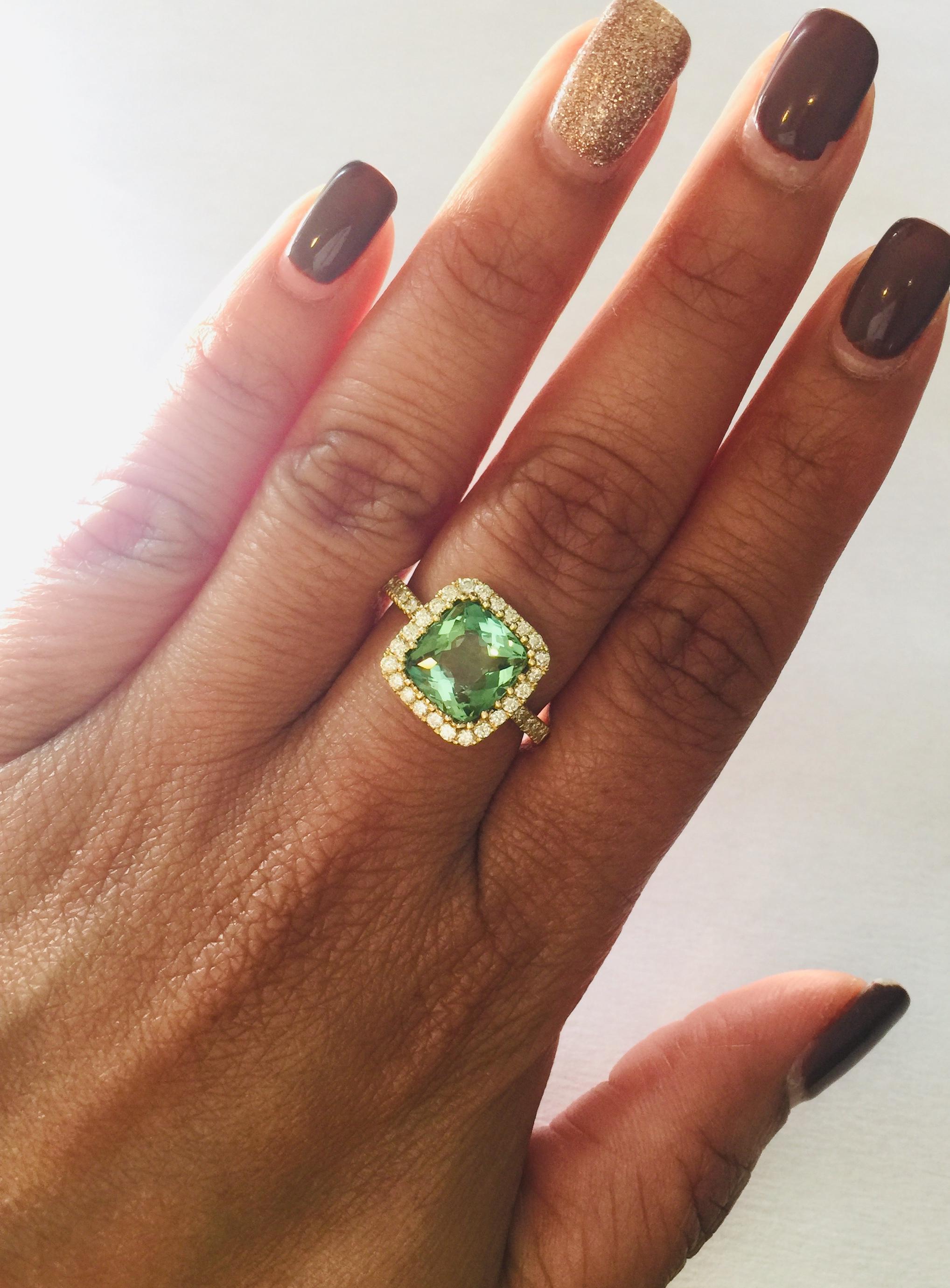 Verlobungsring aus Gelbgold mit 3,21 Karat Turmalin und Diamant (Asscher-Schliff) im Angebot
