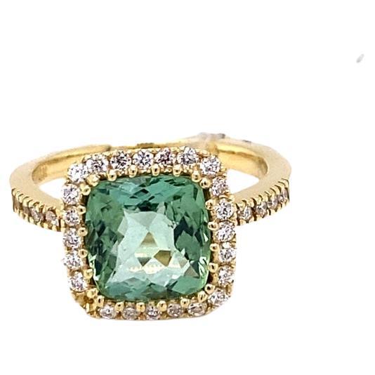 3.21 Carat Tourmaline Diamond Yellow Gold Engagement Ring