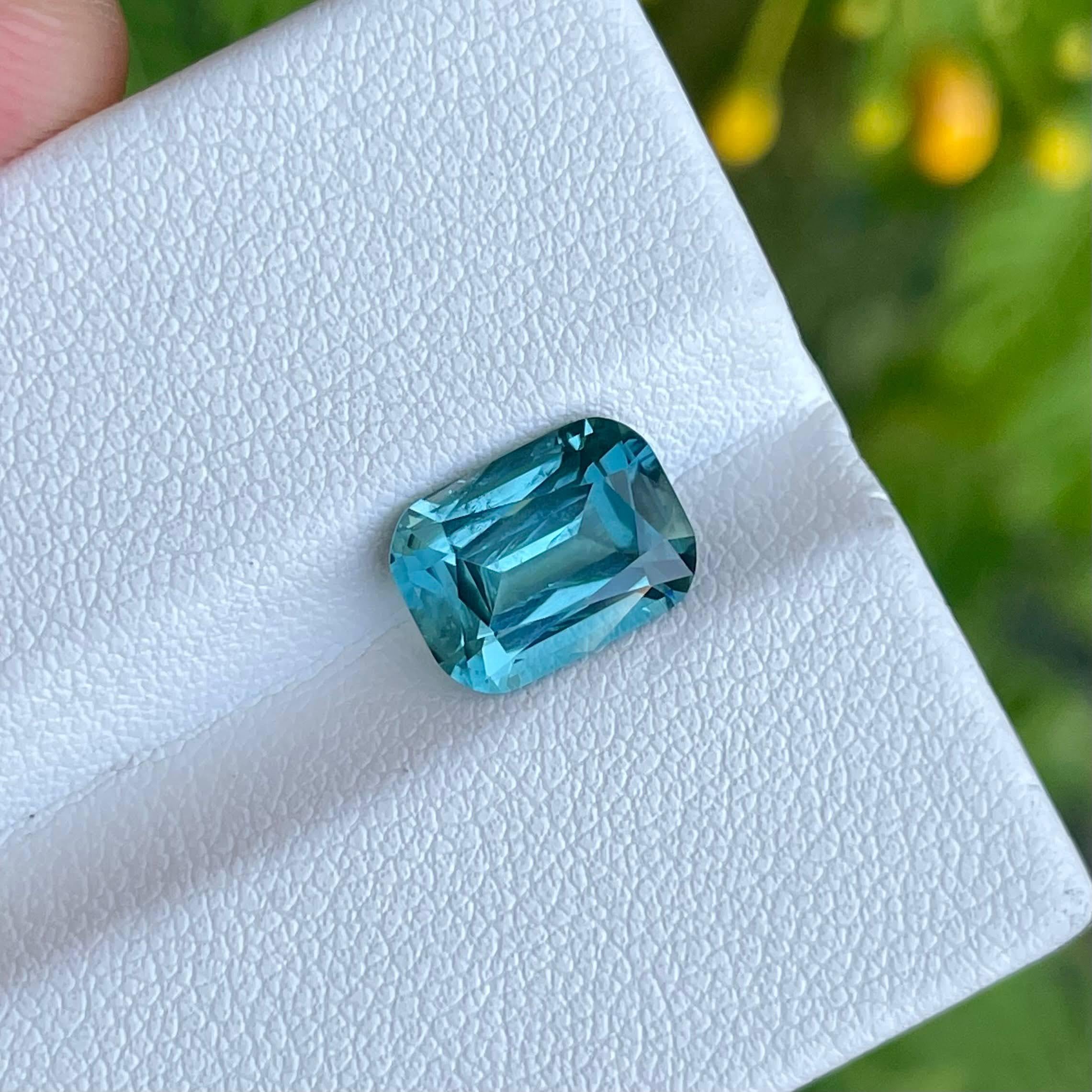 Women's or Men's 3.21 Carats Loose Blue Tourmaline Stone Cushion Cut Natural Afghan Gemstone For Sale