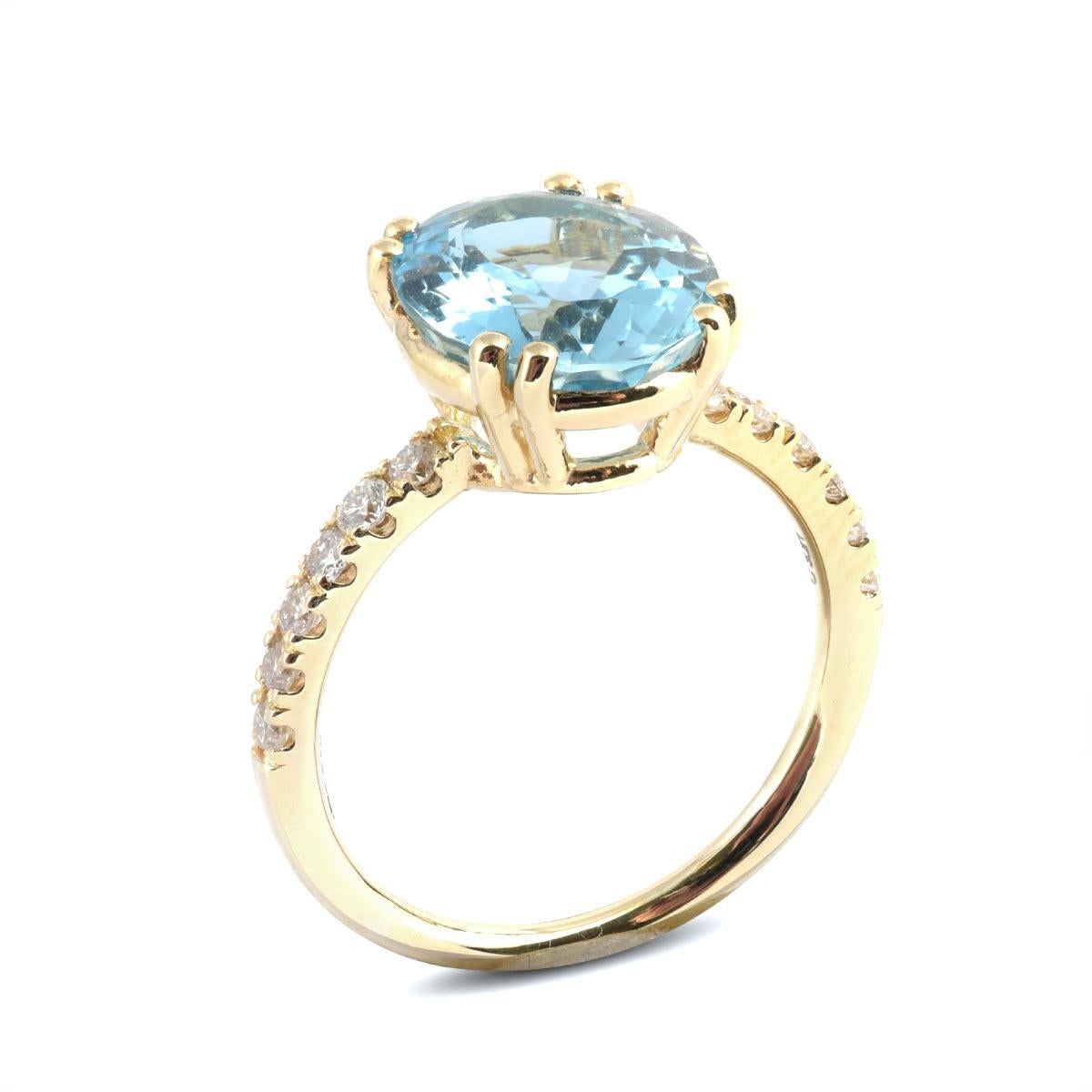 Mixed Cut 3.21 Carats Natural Aquamarine Diamonds set in 14 KYG Ring  For Sale