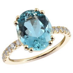 Piedra preciosa aguamarina azul natural 3,21 cts en anillo de oro amarillo de 14 quilates con diamantes