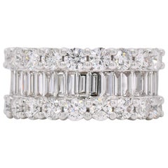 3.21 Carats Round & Baguette Diamond Prong Set 18K White Gold Wedding Band Ring