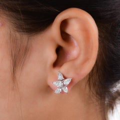 3.21Ct Natural Diamond Cluster Studs in 14K White Gold Pear Cut Diamond Earrings